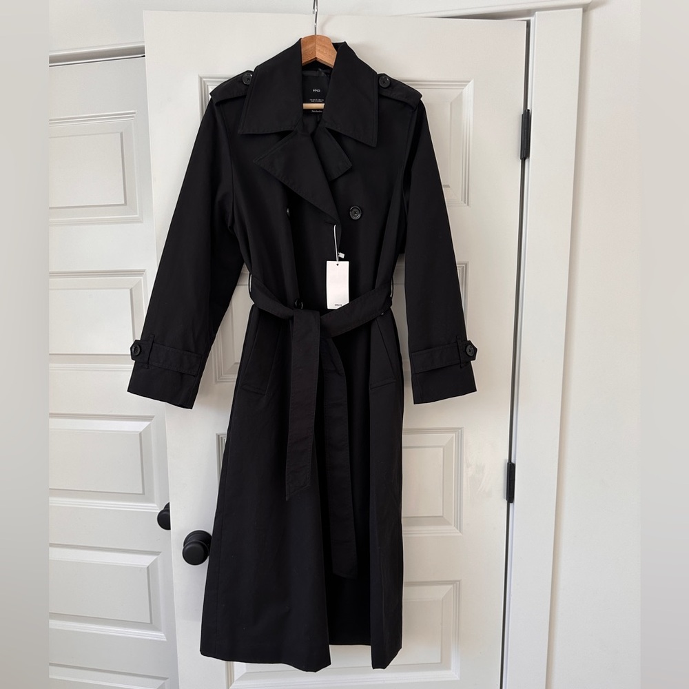 Mango Black Sangela Trench Coat, NWT, XS.